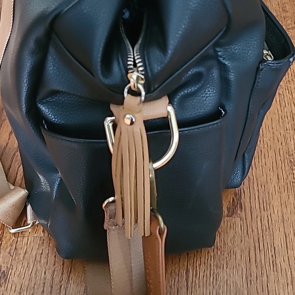 Milkmaid Black and Tan Backpack Diaper Bag - Picture 8 of 13